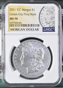 2021 'CC' Morgan Silver Dollar NGC MS-70 'CC' Carson City Privy Mark - Picture 1 of 2