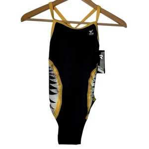 Nuevo Traje de baño de una pieza TYR Shark Bite DiamondFit negro amarillo 28 SM - Imagen 1 de 3