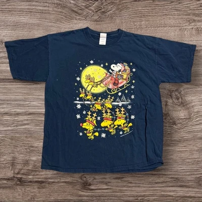 Vintage 90s Peanuts Snoopy Woodstock Christmas T Shirt Adult (XL) Santa Cartoon - Image 1 of 4