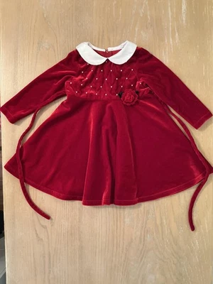 Good Lad Dress Toddler Girls 3 Red Velvet Peter Pan Collar Rose Holiday Party - Image 1 of 4