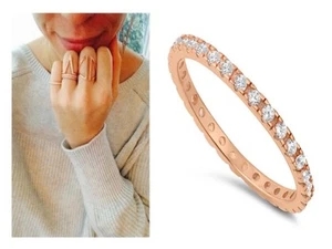 2mm CZ Rose Gold Plated Eternity Stackable Stacking Bridal Ring Band 925 Size 9 - Picture 1 of 8