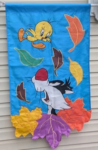 Vintage Looney Tunes Sylvester Tweety Vogel Outdoor Flagge 1997 Banner Herbst 28" x 50" - Bild 1 von 15
