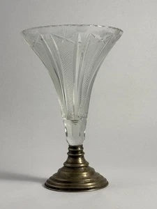 Antique Cut Glass Trumpet Shape Vase With Metal Base - Picture 1 of 9