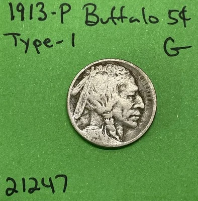 1913 P T1 Buffalo 🦬 Indian Head Níquel 5c Buen Tipo 1 Foto 1 de 3