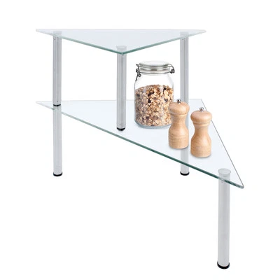 Mensola in vetro angolare cucina 2 ripiani - 49 x 35 cm - organizer spezie bagno triangolare - Immagine 1 di 4