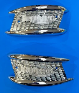 JRC Engineering TRIUMPH Chrome Tank badges 1956 to 65 picket fence 82-4127/8 - Bild 1 von 3