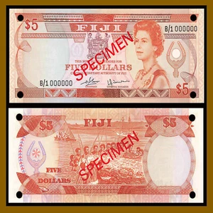 Fiji 5 Dollars, 1980 P-78s2 Sig Tomkins QE II Specimen Unc - Picture 1 of 1