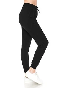 Womens Relaxed fit Jogger Pants - Track Cuff Sweatpants with Pockets Black Large - Picture 1 of 8