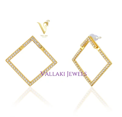 Buy Handmade Creole Square earring Bali hoop in silver 18K Gold Minimalist Top - Image 1 of 4