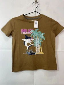 Old Navy Graphic Shark Relax Brown Boys Size XS (5) Short Sleeve T-Shirt - Picture 1 of 11