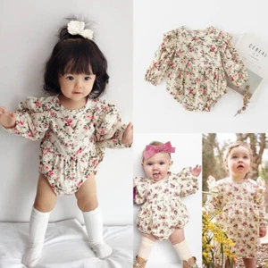 Newborn Baby Girls Cute Floral Romper Bodysuit Long Sleeve Outfits Clothes Set - Picture 1 of 10