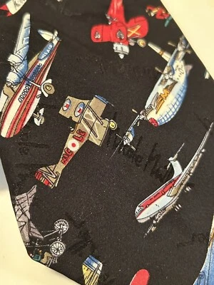 Corbata para hombre Nicole Miller corbata seda negra aviones de viaje 1995 aviones Foto 1 de 3