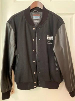 Chaqueta de bombardero Cisco Systems 5 años aniversario cuero negro/lana Foto 1 de 4