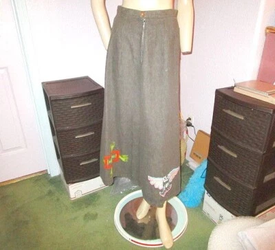Vtg Native American Beaded Midi Skirt Size S 26 Denim Pockets Kachina Hand Made - Image 1 of 4