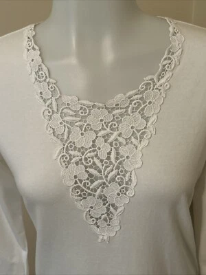 Leggiadro женщин Джерси трикотажа белый цветочный кружева V шеи эластичной 3/4 рукав Топ SZ 2 - Изображение 1 из 4