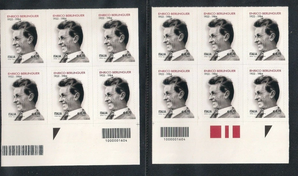 ITALIA 2014 CODICE A BARRE ENRICO BERLINGUER, COPPIA SESTINE CODICE A BARRE - Immagine 1 di 1
