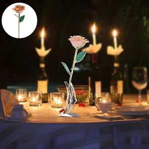 Pink White 24k Gift Gold Rose Forever Long Stem Dipped Rose Handcrafted GifT - Picture 1 of 11