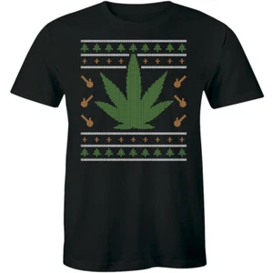 Weed Marijuana Cannabis Grass Smoke Leaf Funny Tee Christmas Men's T-shirt - Picture 1 of 4