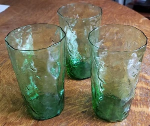 3 VINTAGE ANCHOR HOCKING LETTUCE / CABBAGE LEAF 16oz. TUMBLERS - Picture 1 of 3