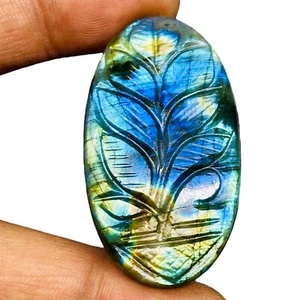 75.80 Cts Natural Carved Labradorit​e 47x26mm Oval Flashy Pendant Size Gemstone - Picture 1 of 9