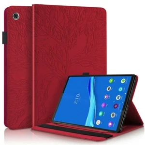 Lenovo M10 3D Embossed Leather Tablet Flip Cover Stand Protective Folio Case RED - Picture 1 of 5
