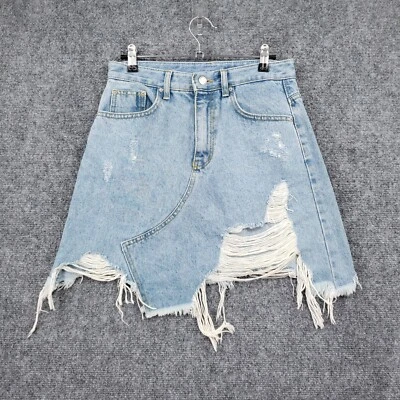 Falda vaquera Rag & Bone para mujer 27 tiro alto desgastada rasgada lavado claro jean Foto 1 de 4