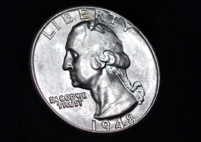 1948! 90% Silver Quarter/Retained Lamination Error/SUPERB BRIGHT GEM/A $teal - Image 1 of 4