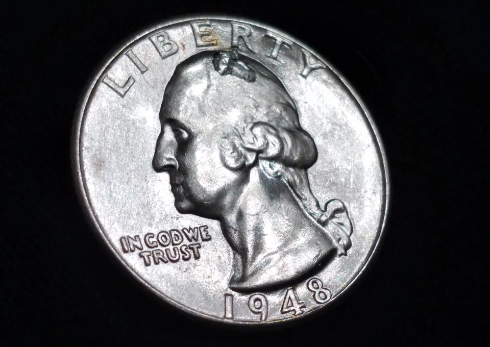 1948! 90% Silver Quarter/Retained Lamination Error/SUPERB BRIGHT GEM/A $teal - Image 1 of 4