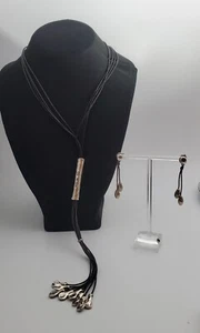 UNO de 50 Silver Tone And Leather Fringe Poseidon Necklace And Matching Earrings - Picture 1 of 14