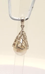 Gorgeous Sparkling Large Cultured Pearl Pendant 925 Solid Silver #22022 - Picture 1 of 23