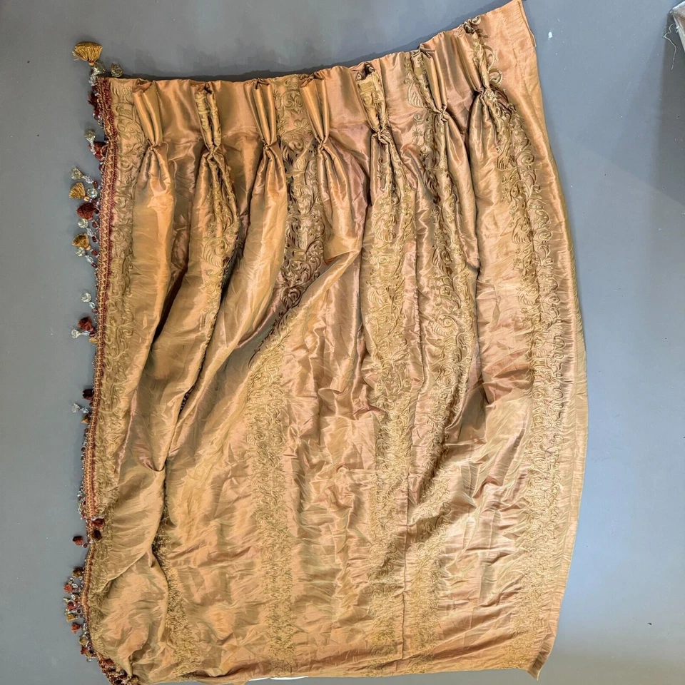 Panel cortina cortina plisado pellizco personalizado marrón damasco borde floral cuentas Foto 1 de 4