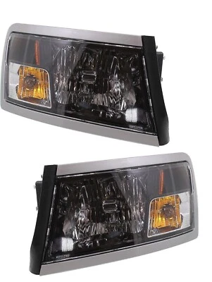 DODGE DAKOTA 2008-2011 LEFT RIGHT BLACK HEADLIGHTS HEAD LIGHTS LAMPS PAIR - Image 1 of 4