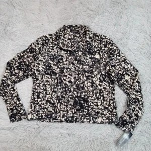 Notations Jacket Womens M Black Faux Snake Print Pockets Button Up Evening New - Picture 1 of 14