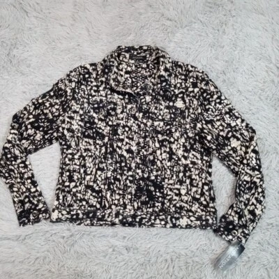 Notations Jacket Womens M Black Faux Snake Print Pockets Button Up Evening New - Image 1 of 4