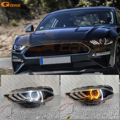 For Ford Mustang 2018 2019 2020 2021 A/W Switchback Led Angel Eyes Halo Rings - Image 1 of 4