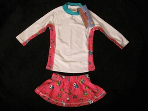 NEW Toddler Girls BABY BANZ UPF50+ Long Sleeve Rashguard Swimsuit Skirt Set 2 - Picture 1 of 10