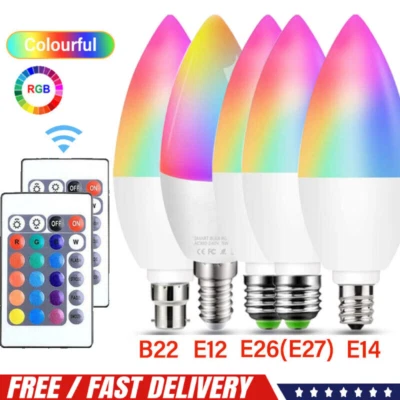 RGB LED Colour Smart Changing Light Bulb Remote E12/E14/E26/E27/B22 - Image 1 of 4