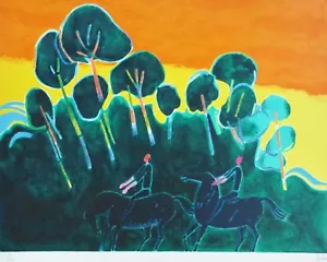 ALBERT ZAVARO RIDE HAND SIGNED ORIGINAL LITHOGRAPH 30" HORSES 136/180 horse art - Picture 1 of 4