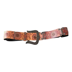 Nanni Made in Italy Leather Boho Cowboy Belt w/ Rhinestone and Turquoise Details - Picture 1 of 11