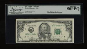 DBR 1990 $50 FRN New York Fr. 2124-B Legacy AU-50 PPQ Serial B85209516A - Picture 1 of 2
