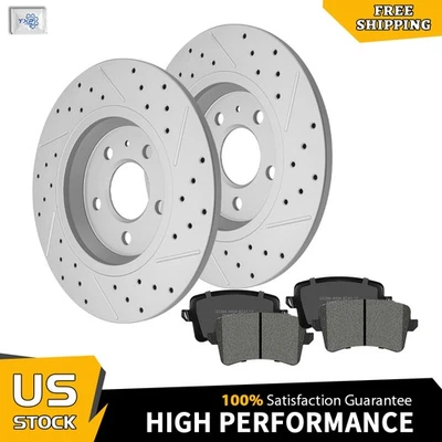 For Audi A4 A5 Quattro Allroad Q5 Rear Disc Drilled Rotors Ceramic Brake Pads - Image 1 of 4