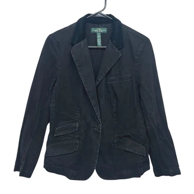 Blazer Ralph Lauren Jeans Co Denim Negro Cuello Terciopelo L Westerncore Heritage Foto 1 de 4