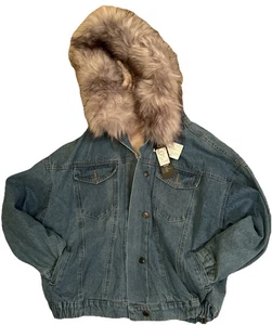 NUEVA CHAQUETA VAQUERA AZUL PARA MUJER ABRIGO VAQUERO CON CAPUCHA FORRADA DE PIEL SINTÉTICA PARKA DE SOCORRO ~ L NUEVA CON ETIQUETAS - Imagen 1 de 12