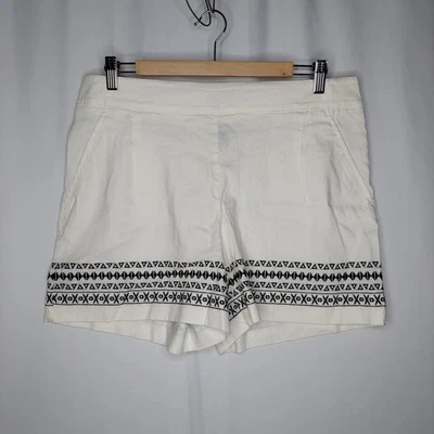 Pantalones Cortos Apt 9 Mezcla de Lino Para Mujer Grandes Marfil Bordados Cintura Elástica Azteca Boho Foto 1 de 4
