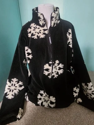 Chaqueta polar Black Mountain Snowflake cremallera completa para mujer talla mediana hecha en EE. UU. Foto 1 de 4