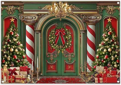 Tela ZTHMOE 7x5 pies Feliz Navidad Madera Puerta Fotografía Telón de Fondo Rojo 7'x5'  Foto 1 de 4