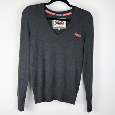 Superdry Suéter Para Mujer Mezcla Cachemir Borde Acanalado Cuello en V S Negro Silencioso Lujo Foto 1 de 4