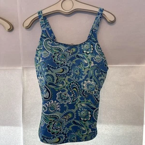 Lands End Women's Size 14DDD Turquoise Navy Lime Green Print Tankini - Top Only - Picture 1 of 10