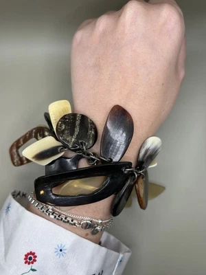Chunky Natural Horn Link Bracelet – Earth Tone Statement Piece, Brown Cream - Image 1 of 2