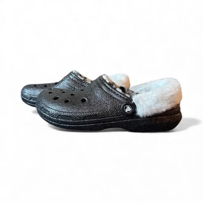 Zueco Crocs Clásico Forrado Disco Brillo Brillo Negro Difuso Cálido Para Hombres 12 Foto 1 de 4